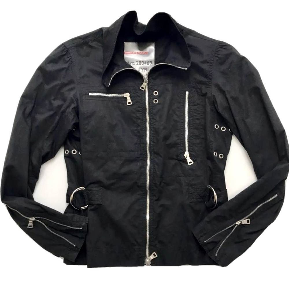 PRADA Black Zipper Moto Jacket Size X-Small